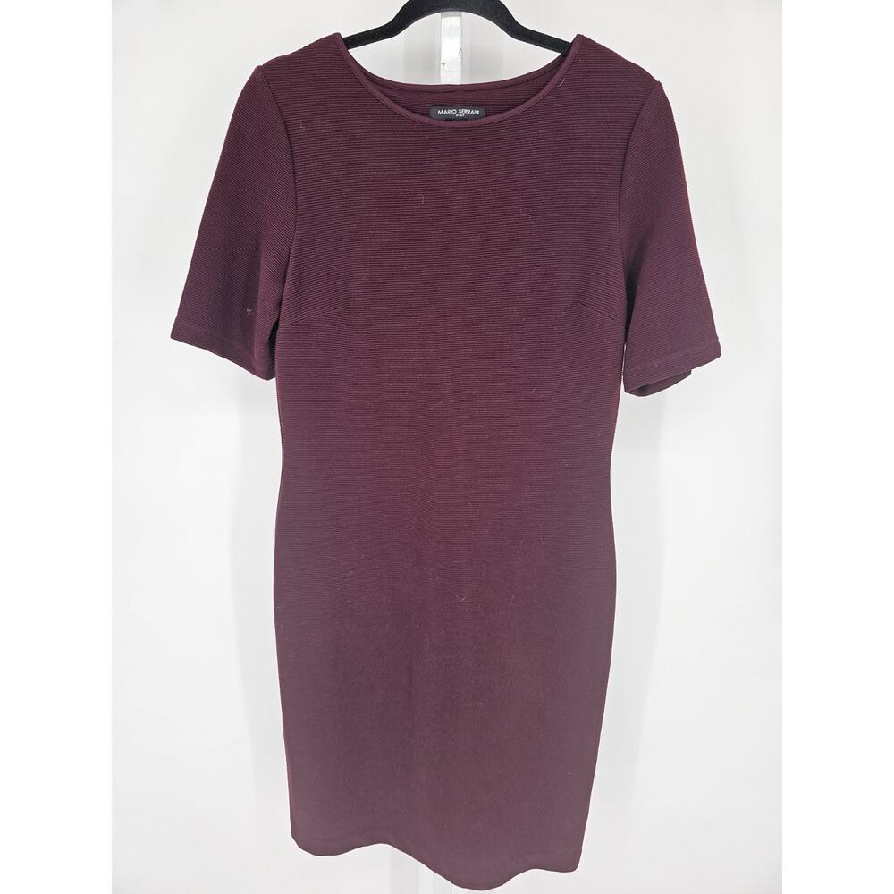 Mario Serrani Italy Womens Sz S Midi Length Dress Burgundy Ribbed Short Sleeve